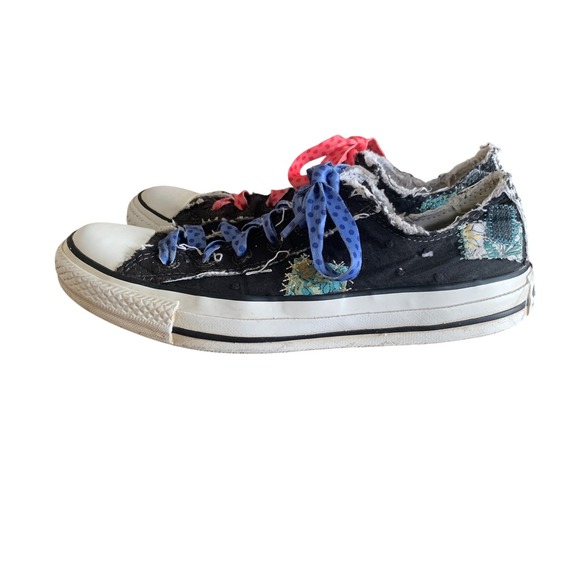 Converse Patchwork Sneakers Low Top Distressed Canvas Shoes‎ Women's Size 7 - Picture 7 of 12